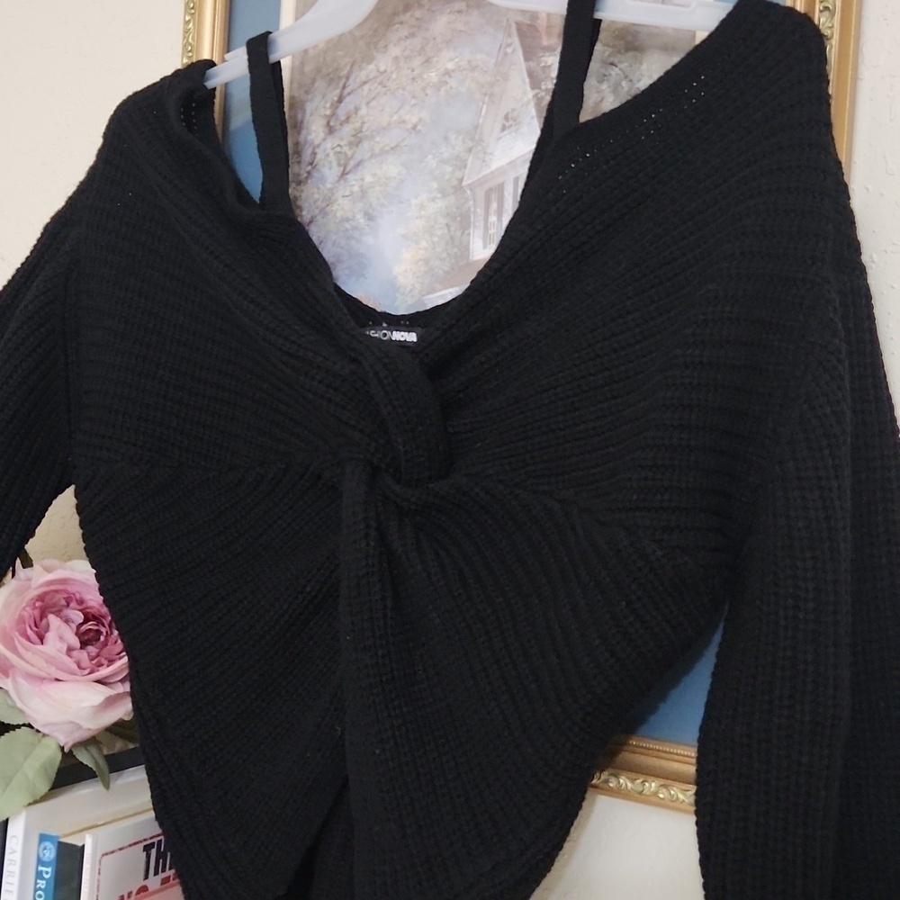 Chunky knit tie long sleeve Fashion nova sweater M Goth BASICS